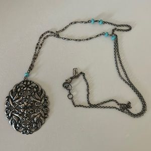 Floral Silver Chain Necklace with Turquoise Accent Beads